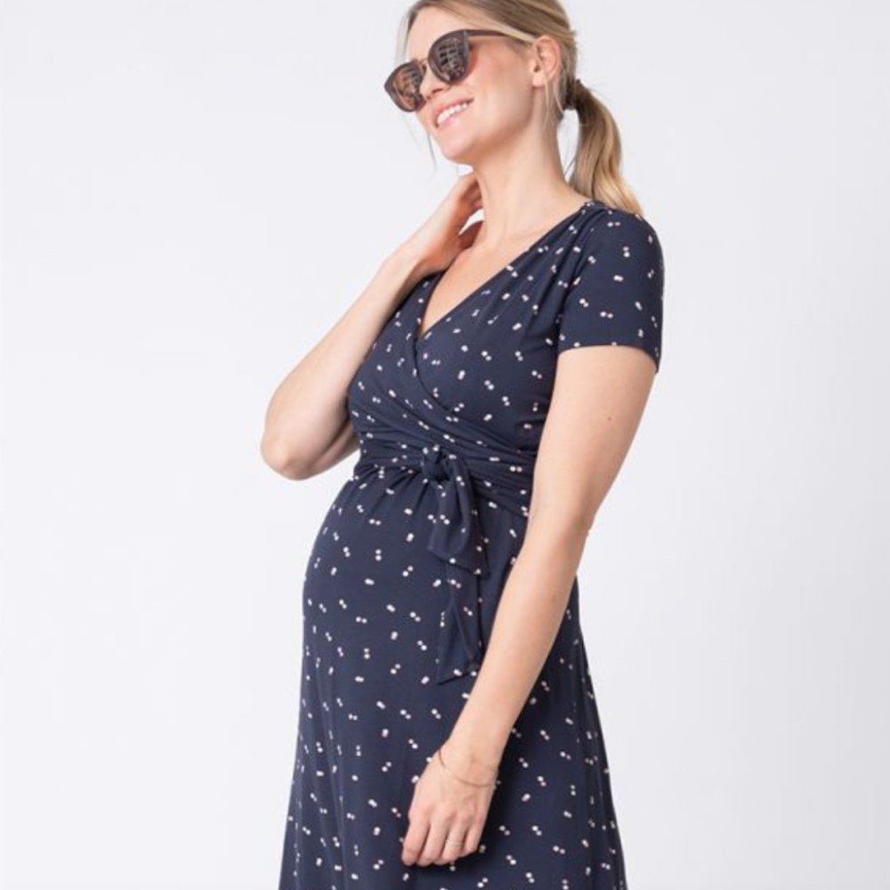 Seraphine Navy Blue Maternity + Nursing Dress - size 8